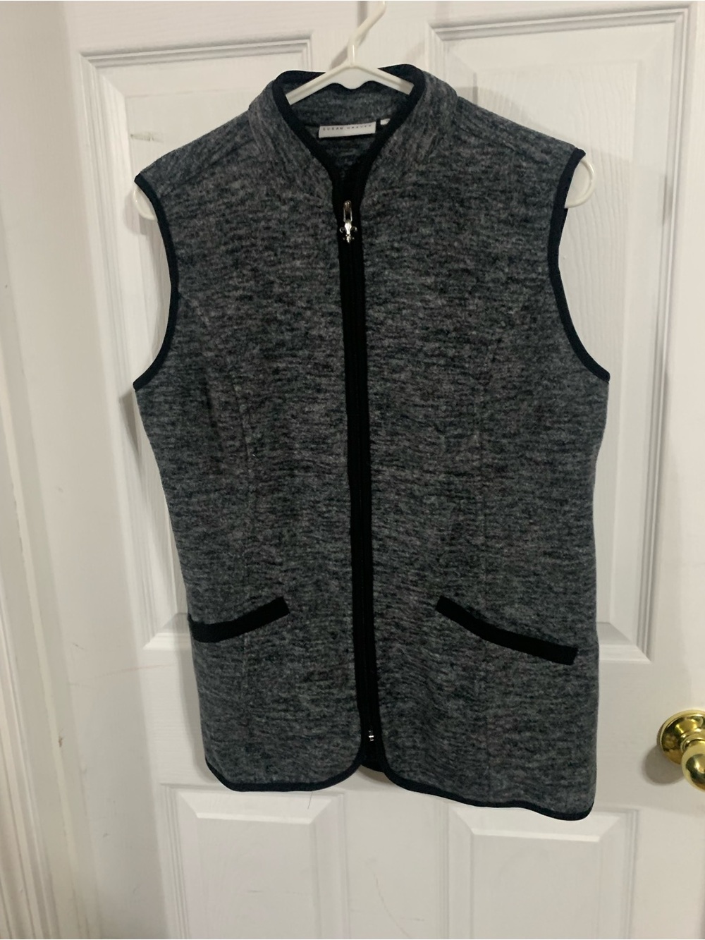 Susan Graver Gray Knit Zip-Front Sleeveless Vest